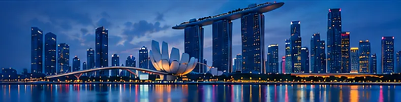 Singapore skyline at Marina Bay at night